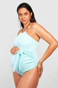 BOOHOO Maternity Crinkle Chain Detail Tie Front Swimsuit