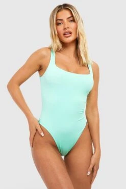 BOOHOO Pastel Textured Rib Scoop Swimsuit -Sea Vibe Together female aqua pastel textured rib scoop swimsuit 2