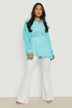 BOOHOO Petite Oversized Chiffon Shirt