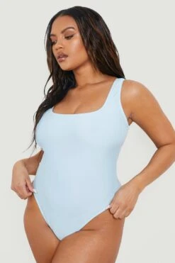 BOOHOO Plus Essentials Square Neck Swimsuit -Sea Vibe Together female baby20blue plus essentials square neck swimsuit 2