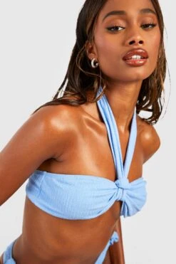 BOOHOO Textured Knot Detail Bikini Top