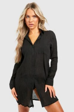 BOOHOO Cheescloth Beach Shirt Dress