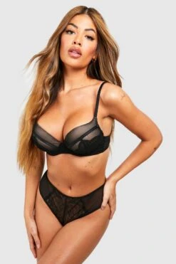 BOOHOO Contrast Mesh & Lace High Waisted Brief