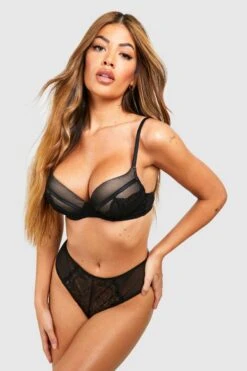 BOOHOO Contrast Mesh & Lace Super Push Up Bra