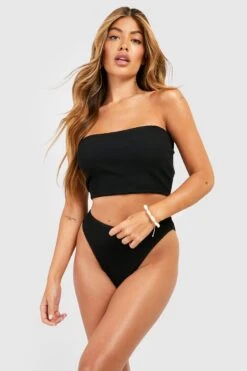 BOOHOO Crinkle Fuller Bust Bandeau Bikini Top -Sea Vibe Together female black crinkle fuller bust bandeau bikini top 2