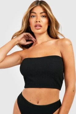BOOHOO Crinkle Fuller Bust Bandeau Bikini Top -Sea Vibe Together female black crinkle fuller bust bandeau bikini top 3
