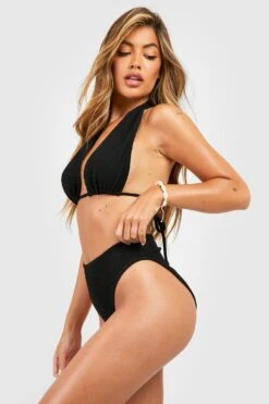 BOOHOO Crinkle Fuller Bust Plunge Bikini Top 6 BOOHOO Crinkle Fuller Bust Plunge Bikini Top -Sea Vibe Together female black crinkle fuller bust plunge bikini top 2