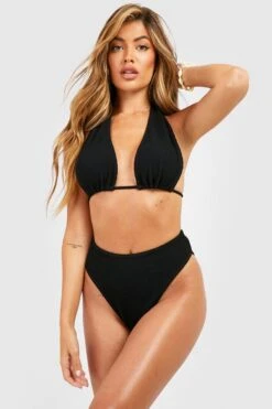 BOOHOO Crinkle Fuller Bust Plunge Bikini Top