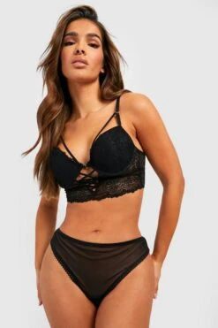 BOOHOO Cross Front Longline Lace Bra 6 BOOHOO Cross Front Longline Lace Bra -Sea Vibe Together female black cross front longline lace bra 2