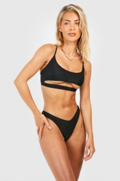 BOOHOO Cut Out Strappy Bikini Set -Sea Vibe Together female black cut out strappy bikini set 2