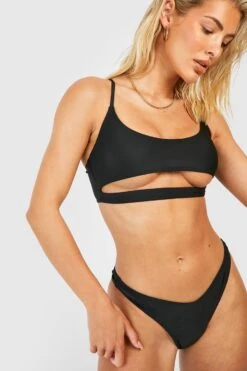 BOOHOO Cut Out Strappy Bikini Set -Sea Vibe Together female black cut out strappy bikini set 3