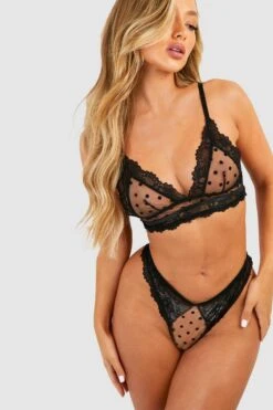 BOOHOO Dobby Mesh Bralette & Brazilian Set 6 BOOHOO Dobby Mesh Bralette & Brazilian Set -Sea Vibe Together female black dobby mesh bralette brazilian set 2