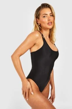 BOOHOO Double Straps Scoop Swimsuit -Sea Vibe Together female black double straps scoop swimsuit 2