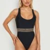 BOOHOO Embellished Trim Scoop Swimsuit