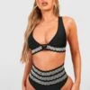 BOOHOO Embroidered Trim High Waist Plunge Bikini Set