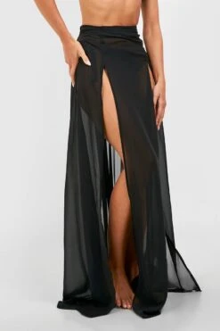 BOOHOO Essentials Split Leg Maxi Beach Skirt -Sea Vibe Together female black essentials split leg maxi beach skirt 3