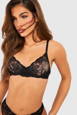 BOOHOO Floral Lace Underwire Bra 7 BOOHOO Floral Lace Underwire Bra -Sea Vibe Together female black floral lace underwire bra 3