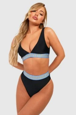 BOOHOO Geo Tape Color Block High Waist Bikini Set