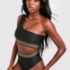 BOOHOO Geo Tape One Shoulder High Waist Bikini Set