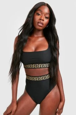BOOHOO Geo Tape Scoop Bikini Top -Sea Vibe Together female black geo tape scoop bikini top 2
