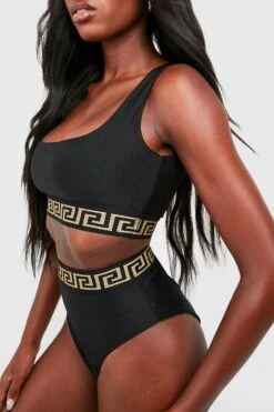 BOOHOO Geo Tape Scoop Bikini Top -Sea Vibe Together female black geo tape scoop bikini top 3
