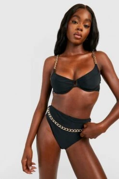 BOOHOO Gold Chain Trim Underwired Bikini Top
