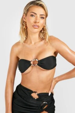 BOOHOO Gold Trim Bandeau Bikini Top 7 BOOHOO Gold Trim Bandeau Bikini Top -Sea Vibe Together female black gold trim bandeau bikini top 3