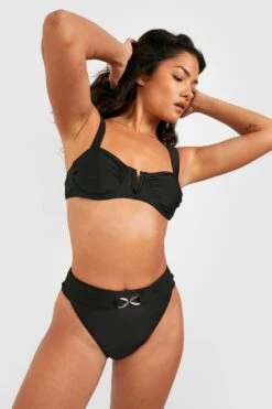 BOOHOO Gold Trim High Waisted Bikini Brief -Sea Vibe Together female black gold trim high waisted bikini brief 2