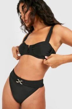 BOOHOO Gold Trim High Waisted Bikini Brief