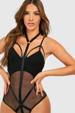 BOOHOO Harness Strapping Mesh Bodysuit -Sea Vibe Together female black harness strapping mesh bodysuit 2