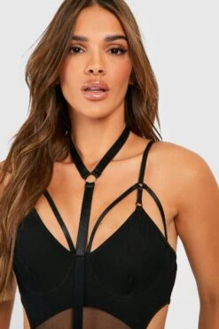 BOOHOO Harness Strapping Mesh Bodysuit -Sea Vibe Together female black harness strapping mesh bodysuit 3