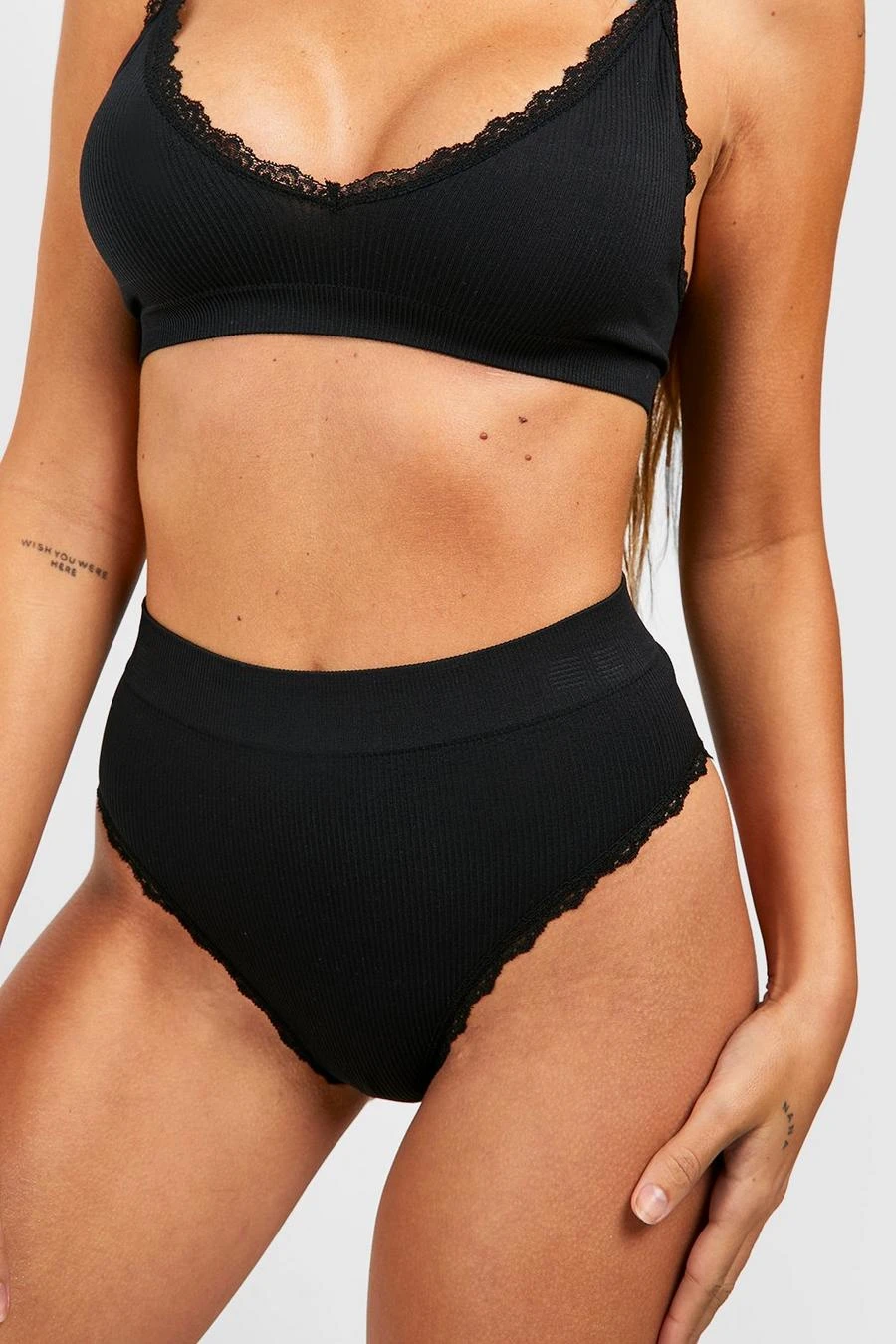 BOOHOO Lace Trim Ribbed High Waisted Brief 4 BOOHOO Lace Trim Ribbed High Waisted Brief - Image 4