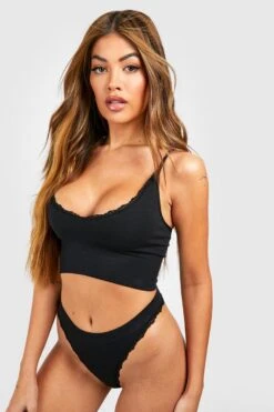 BOOHOO Lace Trim Ribbed Thong 6 BOOHOO Lace Trim Ribbed Thong -Sea Vibe Together female black lace trim ribbed thong 2