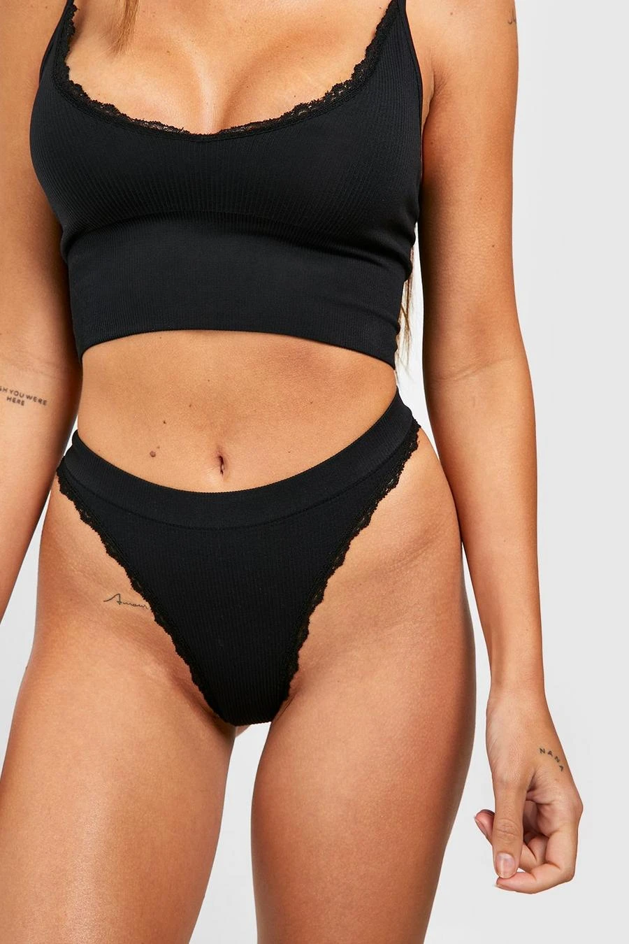 BOOHOO Lace Trim Ribbed Thong 4 BOOHOO Lace Trim Ribbed Thong - Image 4