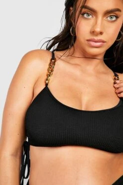 BOOHOO Maternity Crinkle Chain Strap High Waisted Bikini -Sea Vibe Together female black maternity crinkle chain strap high waisted bikini 3