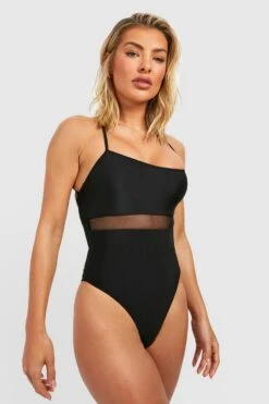 BOOHOO Mesh Insert Scoop Swimsuit