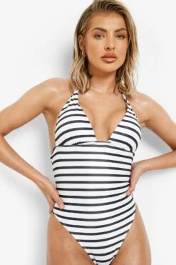 BOOHOO Nautical Padded Halter Recycled Swimsuit 6 BOOHOO Nautical Padded Halter Recycled Swimsuit -Sea Vibe Together female black nautical padded halter recycled swimsuit 2