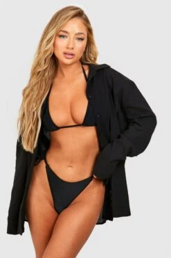 BOOHOO Organic Cotton Beach Shirt -Sea Vibe Together female black organic cotton beach shirt 2