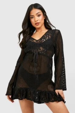 BOOHOO Petite Crochet Lace Trim Beach Dress