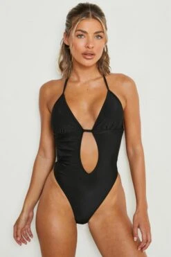 BOOHOO Plunge Cut Out Strap Swimsuit