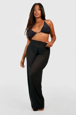 BOOHOO Plus Beach Mesh Wide Leg Pants -Sea Vibe Together female black plus beach mesh wide leg pants 2