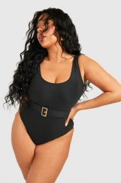 BOOHOO Plus Buckle Belted Swimsuit -Sea Vibe Together female black plus buckle belted swimsuit 2