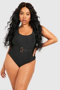 BOOHOO Plus Buckle Belted Swimsuit