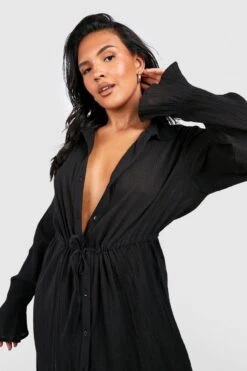 BOOHOO Plus Cheesecloth Maxi Beach Kaftan -Sea Vibe Together female black plus cheesecloth maxi beach kaftan 3