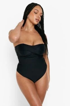 BOOHOO Plus Control Twist Bandeau Swimsuit -Sea Vibe Together female black plus control twist bandeau swimsuit 3