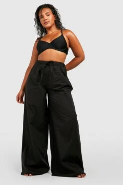 BOOHOO Plus Cotton Beach Pants -Sea Vibe Together female black plus cotton beach pants 2