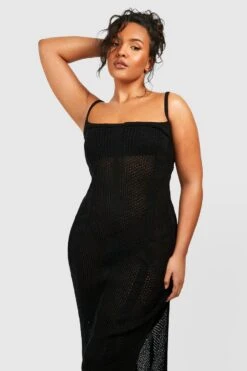 BOOHOO Plus Crochet Knitted Maxi Beach Dress -Sea Vibe Together female black plus crochet knitted maxi beach dress 3