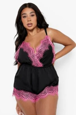 BOOHOO Plus Lace Trim Contrast Teddy 7 BOOHOO Plus Lace Trim Contrast Teddy -Sea Vibe Together female black plus lace trim contrast teddy 3