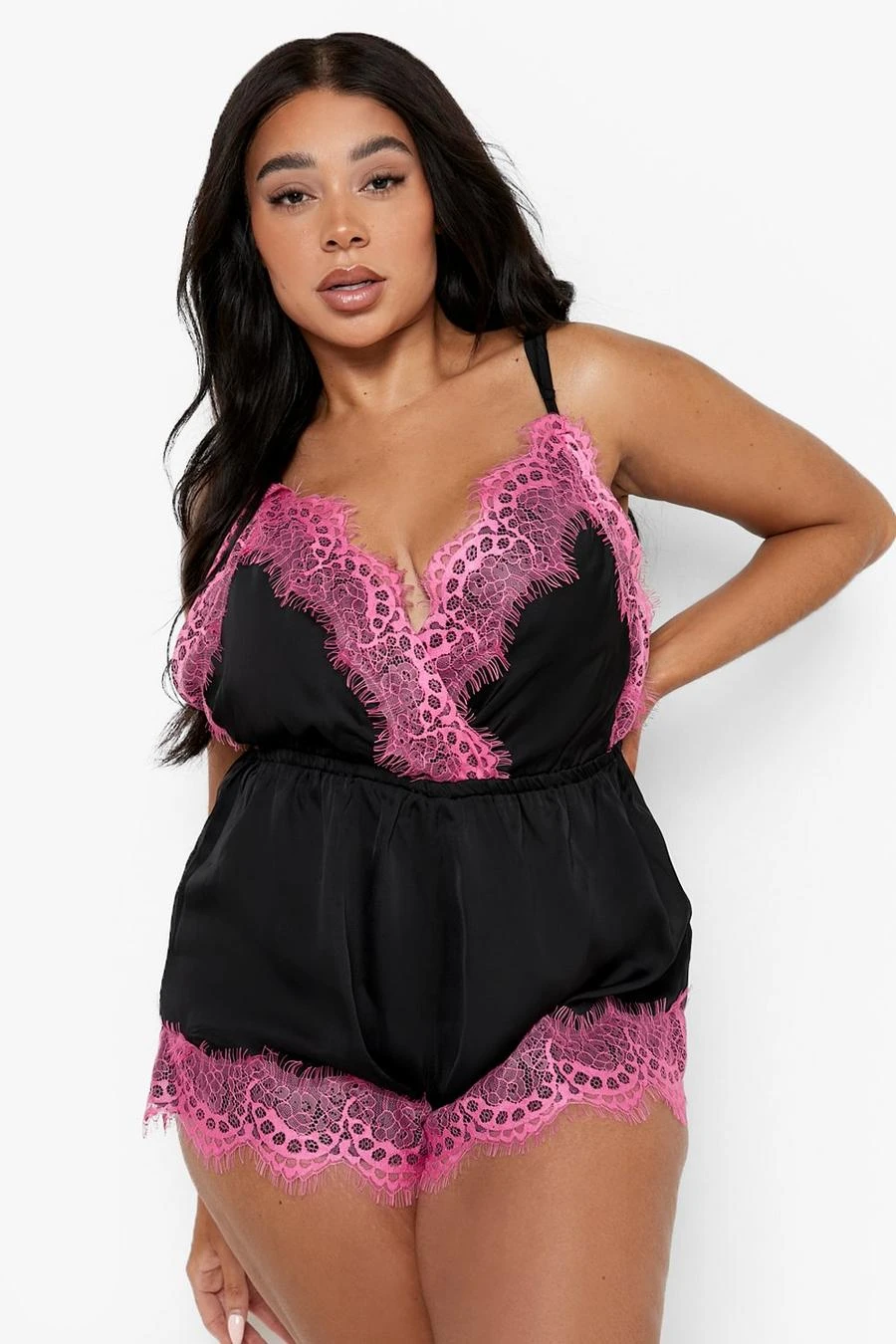 BOOHOO Plus Lace Trim Contrast Teddy 4 BOOHOO Plus Lace Trim Contrast Teddy - Image 4