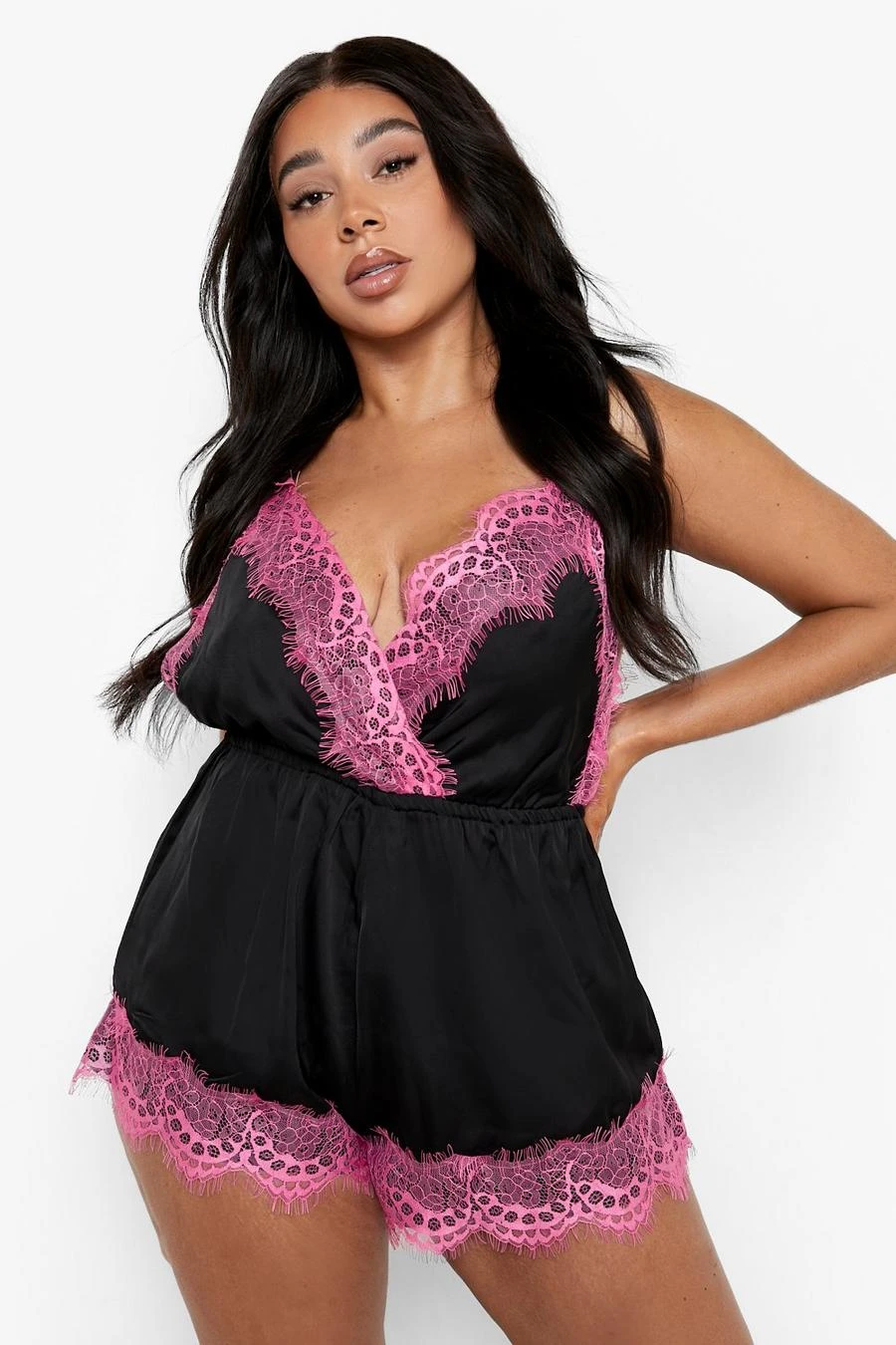 BOOHOO Plus Lace Trim Contrast Teddy 1 BOOHOO Plus Lace Trim Contrast Teddy